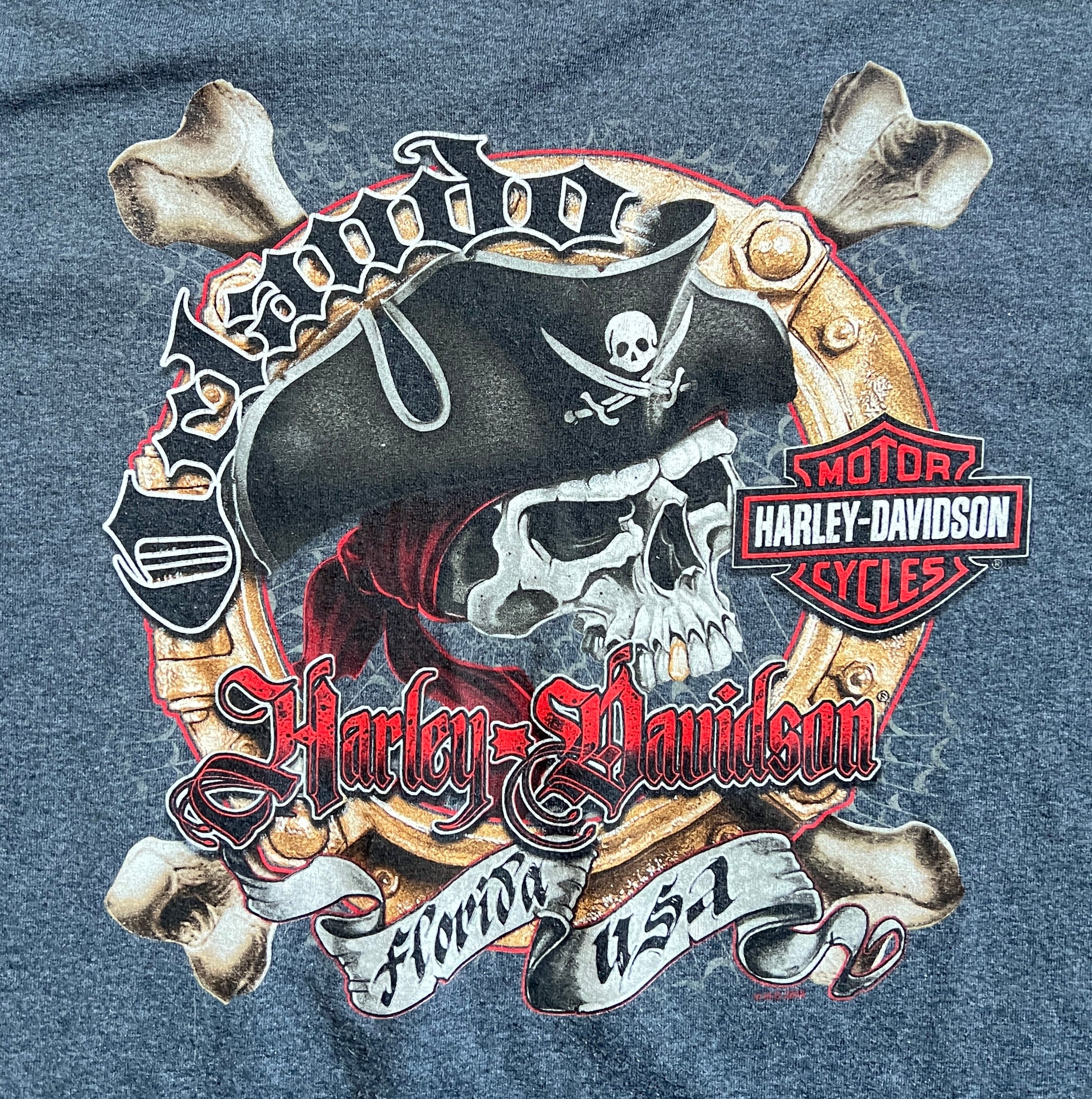 Harley Davidson Pirate Skull Florida Tee Shirt